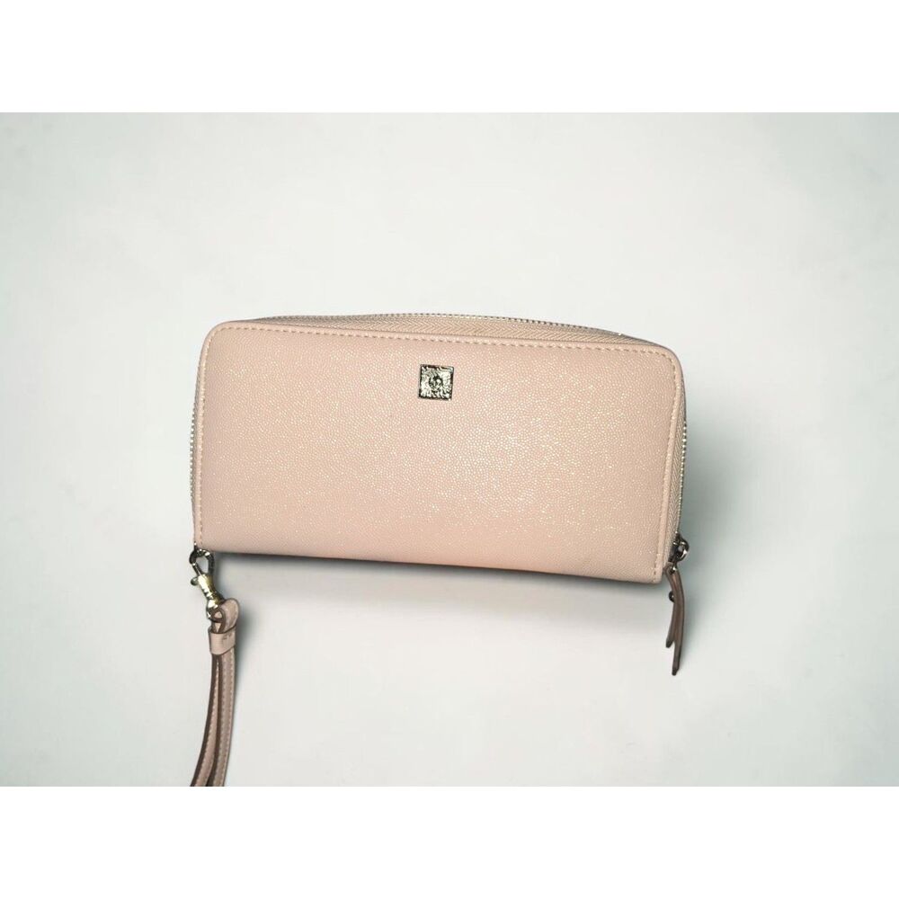 Anne Klein Blush Pink Pebbled Zip-Around Wristlet Wallet
